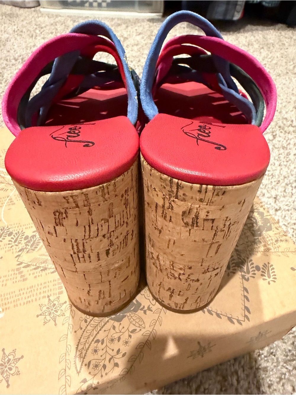 Free People Multicolor Embroidered Cork Platform Sandal - Pink, Blue, Red, Green - Picture 5 of 6